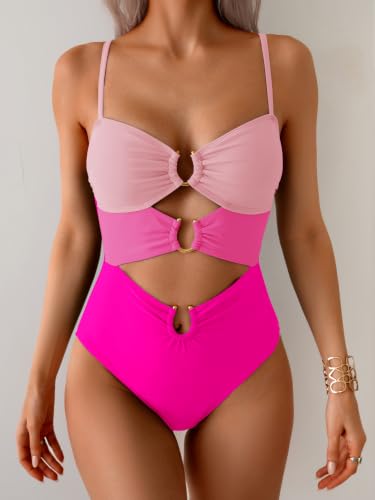 Image of Eomenie Womens Cutout One Piece Swimsuit with Ring Linked Sexy Monokini Bathing Suit for Beach Vacation