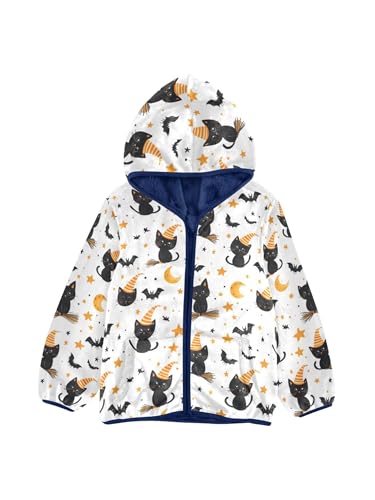 Black Bat Cat Orange Star Girls Fleece Jacket Girls Fall Jacket Boys Coats Zip Up Hoodie Children Outerwear 2-10T