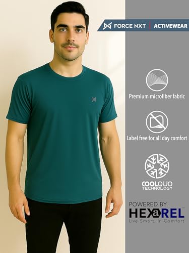 Image of Force NXT Men's Premium Microfiber Fabric Solid T-Shirt | Round Neck Half-Sleeves T-Shirt for Men | Sweat Wicking with Label Free for Daily Uses