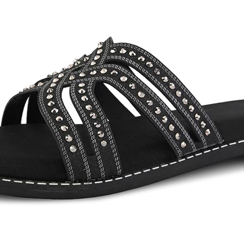 Image of Centrino Women's Beaded Flat Sandals| Open Toe Stylish Slip-On Sandals for Ladies | Metallic Crisscross Straps with Soft Cushioned Footbed for Comfort | Lightweight Casual Fashion Footwear (9305)