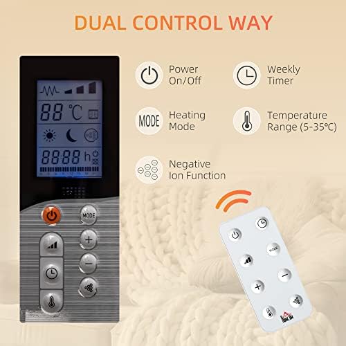HOMCOM Convector Radiator Heater, Quiet Panel Heater, Freestanding or Wall-mounted Portable Electric Heater with Window Opening Detection, Week Timer, Remote Control, Safety Cut-Off, White