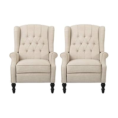 Christopher Knight Home Earlean Fabric Recliner (Set of 2), Beige, Dark Brown by Christopher Knight Home