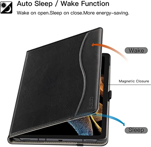 Ztotopcases For Samsung Galaxy Tab S8 Ultra 14.6 Inch Case 2022, Premium Pu Leather Cover With S Pen Holder, Front Pocket & Multiple Angles For Galaxy S8 Ultra Tablet Sm-X900/X906, Black #TOP4
