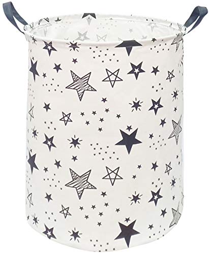 Image of KUNRO Round Laundry Gift Basket Storage Hamper, Kids Toys and Clothes Storage Organizer Bins, Toy Shelf Basket with Handles for Room Decor (Black Star)