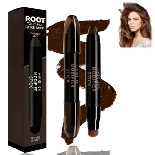 Instant Root Cover-Up Stick, Root Color Stick, Grey Hair Coverage & Root Touch Up Concealer,3 Colors Double Ended Hairline Powder,Hair Colour Spray,Dark Brown Hair Dye,Hair Texture Powder,02#