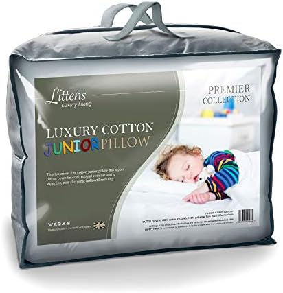 100% Luxury Fine Cotton Junior Cot Bed Size Pillow, Hollowfibre, Kids, Toddler (40cm x 60cm) UK Made By Littens