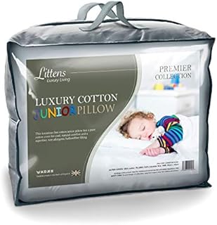100% Luxury Fine Cotton Junior Cot Bed Size Pillow, Hollowfibre, Kids, Toddler (40cm x 60cm) UK Made By Littens