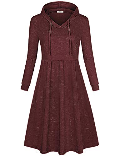 SeSe Code Burgundy Dress for Women, Women's Long Sleeve Lightweight Empire Waist A Line Pleated Business Casual Clothing Above Knee Comfortable Stretchy Slim Fit Trapeze Wine Red S