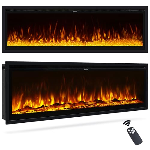 INMOZATA Electric Fire 73inch/186cm Wall Mounted/Recessed/Freestanding Electric Fireplace with Remote Control, 12 Colour Flame Effect Media Wall Fireplace, Crystal & Log Set, 900W&1800W(73/185cm)