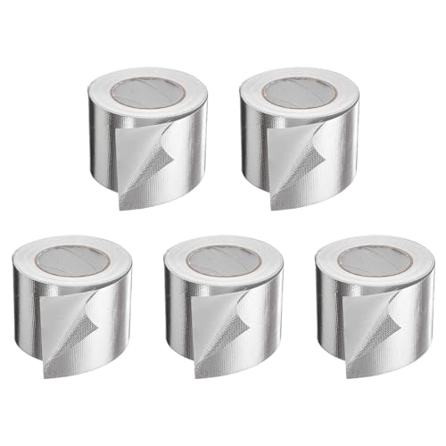 Image of HARFINGTON 5pcs Heat Shield Tape 3.14 inch x 164 Ft Waterproof Sunscreen Sound Insulation High-Temperature Resistance Silver Aluminum Tape Thickness for Automotive Repairs