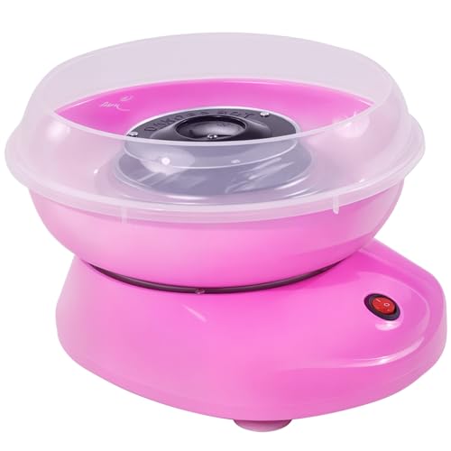 HOMCOM Máquina de Algodón de Azúcar, 450W-550W, Máquina para Hacer Algodón de Azúcar con 10 Palitos, para Fiestas de Cumpleaños Infantiles, en Casa, 27x26x18 cm, Rosa