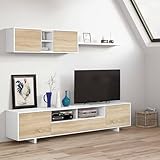 CARATTERISTICHE TECNICHE - Prodotto composto in legno laminato con spessore di 30 e 15 mm, materiale resistente agli urti e i graffi, duraturo nel tempo ed impermeabile - Bordi con rifinitura in melaminico con spessore di 0,6 mm - Schienale in pannello MDF da 3 mm - Piedini in ABS di colore bianco - Cerniere in metallo per le ante - Lo schienale del modulo è dotato diunâ€apertura passacavi - Classificazione secondo contenuto o rilascio di formaldeide di TIPO E1 - Peso massimo supportato base porta TV: Kg 40 - Peso massimo supportato armadietto pensile: Kg 15 - Peso massimo supportato mensola: Kg 5