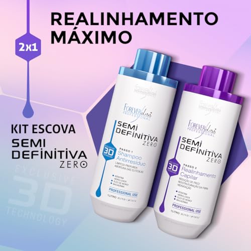 Encontraproduto.com.br - Kit Escova Semi Definitiva Zero 2x1Litro com Blindagem Capilar Forever Liss