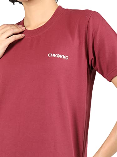 Image of CHKOKKO Women's Terry Cotton Loose Fit Half Sleeve Casual Style T-Shirt