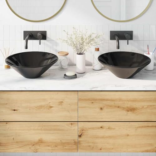 Lavabo de cerámica de lujo Mangloder con acabado negro brillante y diseño exento moderno 2