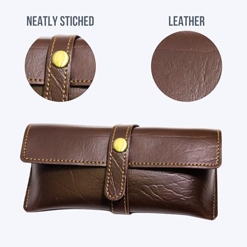 Image of Personalized Leather Goggle Cover | Custom Name | Unisex Faux Leather Eyewear Case with Button Closure | Travel-Friendly & Durable Sunglasses Holder for Men & Women