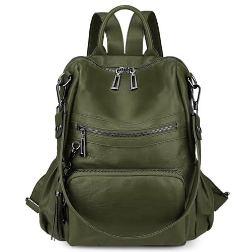 Image of Uromee Backpack Purse for Women Vegan Leather Ladies Fashion Travel Tassel Shoulder Bag Convertible Green bag