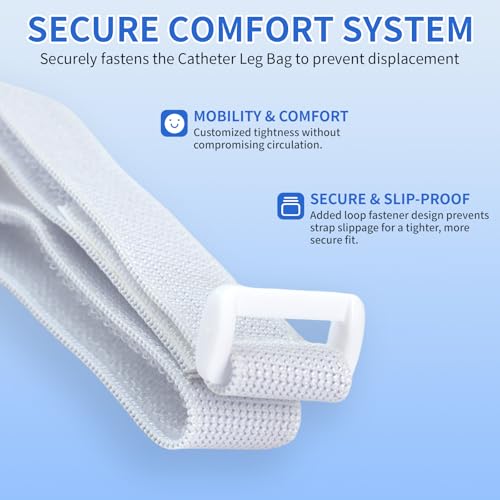 Image of 4 Packs Leg Bag Straps(White), Buckle-Type Hook and Loop Strap,Urine Drainage Bag Strap Catheter Leg Bag Straps with Soft Elastic Fabric Comfortable Silicone Grips for Men Women