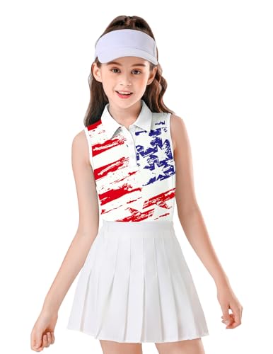 Image of Soneven Girls Sleeveless Polo Shirts Button UP Golf Tennis T-Shirts with Collared Quick Dry Tank Tops for 4-14 Years