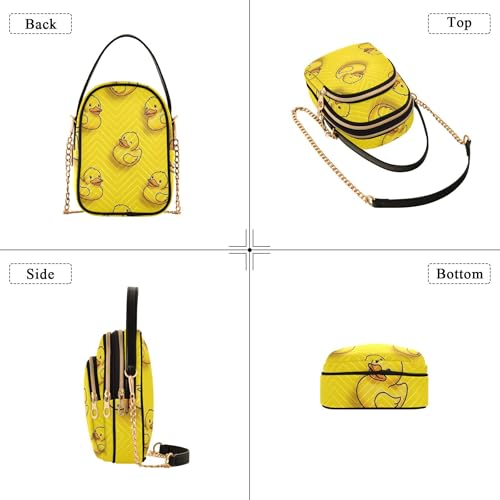Cute Cartoon Yellow Ducks One Shoulder Handbags Phone Purse Chain Strap Handbag Floral Print Zipper Lady Crossbody Bag, 5.9" × 8.3" × 3.1"4