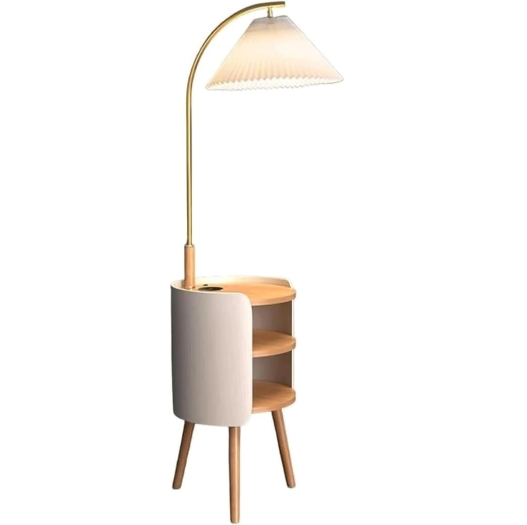 AZHKJKZH Floor Standing Lamp European Style Floor Lamp with Three-Layer Storage Tray Tall Lamps USB Charging Pleated Lampshade Living Room(White)