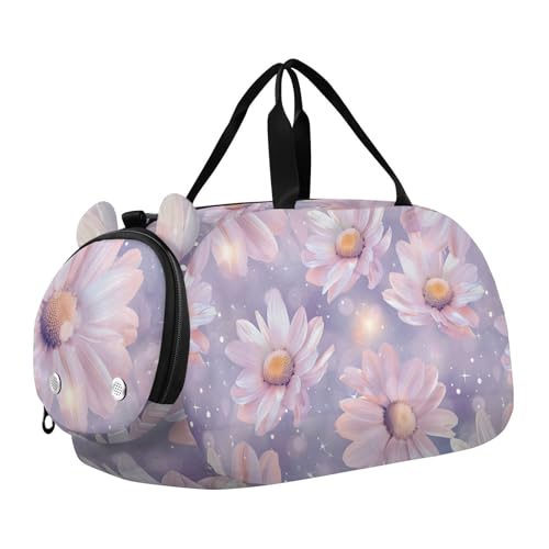 Duffle Bag for Boys or Girls with Shoes Compartment, Summer Pink Daisy Sports Travel Bag Overnight