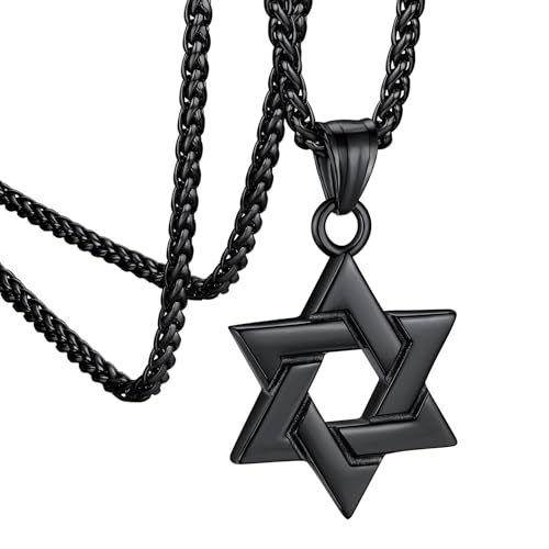 Bestyle Star of David Necklace Handmade Stainless Steel Hexagram Pendant Israel Jewish Star Necklace Religious Jewelry, Protective Amulet Gift for Men Boys