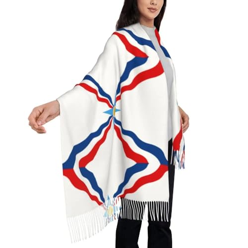 Womens Scarf - Novelty Assyrian Flag Fringe Scarves Winter National Symbols Printed Stole,For Evening Dresses3