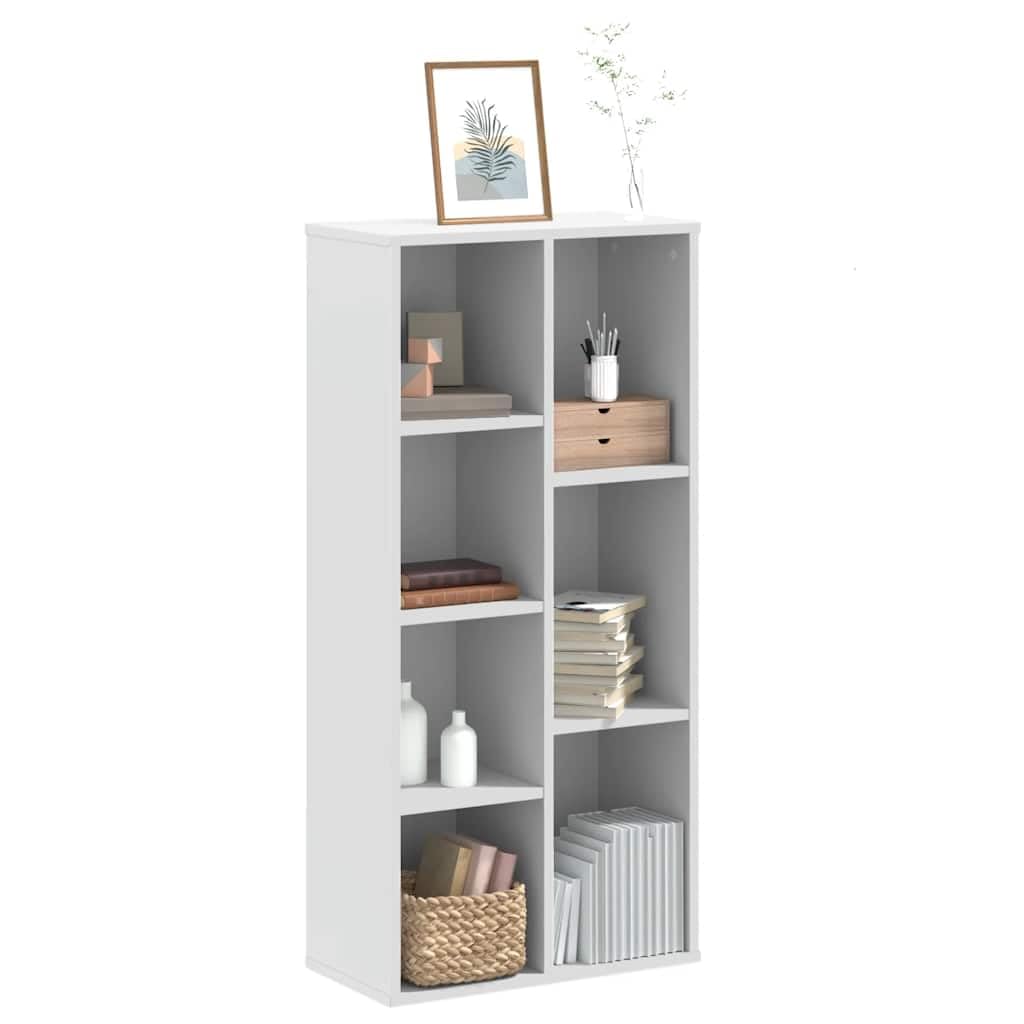 Bücherregal Weiß 50x25x105 cm 7 Fächer Holzwerkstoff | Pflegeleicht mit feuchtem Tuch, als Raumteiler nutzbar, inklusive Wandhalterung