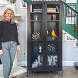 COFaR Black Metal Storage Cabinet with Doors and Shelves,Tall Display Cabinet, 73' Mesh Metal Cabinet, 5-Tier Kitchen Pantry Cabinet,Buffet Cupboards Sideboard with Leg for Home,Office