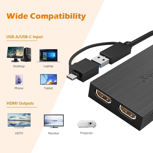 Image of Wavlink USB 3.0 to Dual HDMI UHD Universal Video Graphics Adapter Supports up to 6 Monitor displays, 4K@30Hz and 1080@60Hz External Video Card Adapter Support Windows,Mac, Chrome OS, Android 7.1 Above