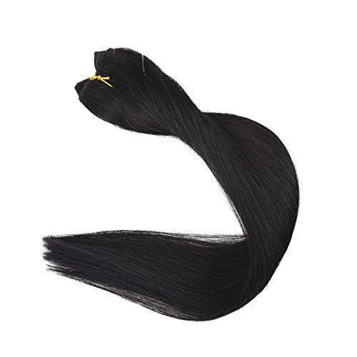 Full Shine 22 inch Color #1 Jet Black Halo Extension to Completely Width 11 inch Double Weft No Clips Remy Hair Extensiosn Real Human Hair Invisible Wire Hair Extensions 100g/pack