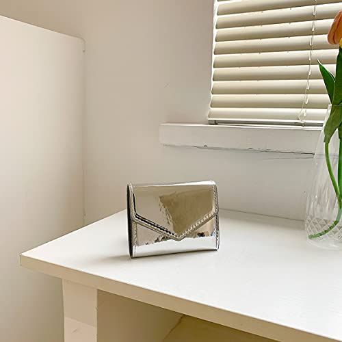 2023 fashion wallet Europe and the United States wind card bag female cross-border trend multicolor bright bread bag hundred with tide（Silver）3