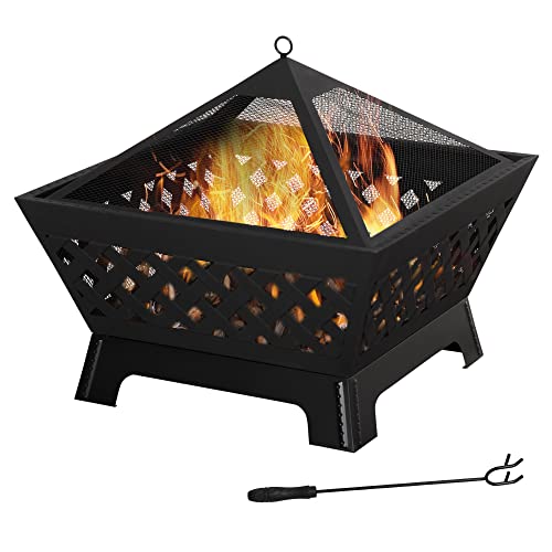 Outsunny 26 Inch Outdoor Fire Pits, Bonfire Wood Burning Firepit Bowl, Camping Fire Pit With Spark Screen Cover, Poker For Patio, Or Backyard, Black #TOP9