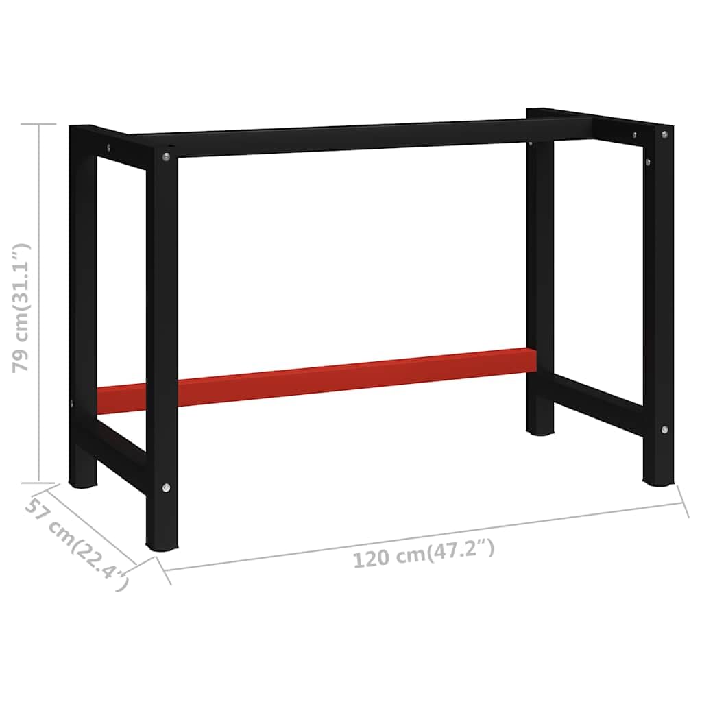 Marco de banco de trabajo de metal, 120 x 57 x 79 cm, color negro y rojo, para banco de trabajo de mesa