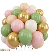 Pink and Green Balloons Sage Green Dusty Light Pink Gold Balloons Olive Blush Beige Apricot Nude ...