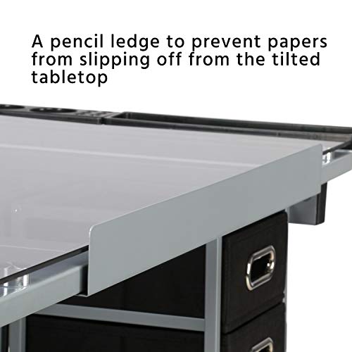 Topeakmart Glass Drafting Table Rolling Drawing Desk Artists Art Craft Desk W/2 Slide Drawers And Wheels For Home Office School #TOP7