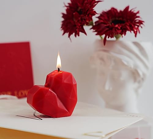 Love Heart Scented Candle 60G Handmade Aesthetic Carved Soy Wax Aroma Decorative Art Candle for Table Photo Prop Valentines Day Wedding Birthday