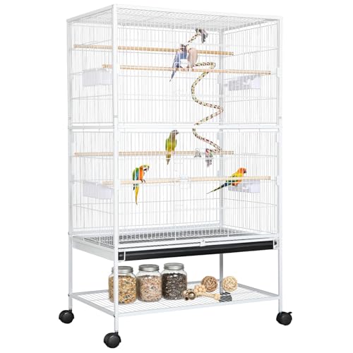 LIFERUN 132cm Large Bird Cage with 360 Braked Wheels White