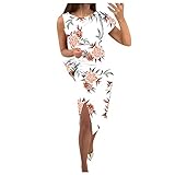 Boho Dress for Women Maxi, Bohemian Dresses 2022 Black Party Dress Dresses Elegant Women's Casual Solid Color Printed Round Neck Waist Slit Sleeveless Dress Date Outfit Beach USA (3XL, Rose Gold)