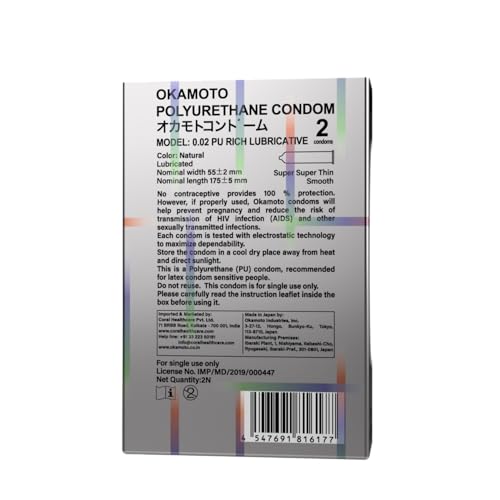 Image of Okamoto 0.02 - Japan's Best | Thinnest Condom In India | 1st Time in India - Non Latex PU Condom | Super Thin | Super Strong | Imported from Japan | 0.02 mm Ultra Thin (2 Pcs Pack)