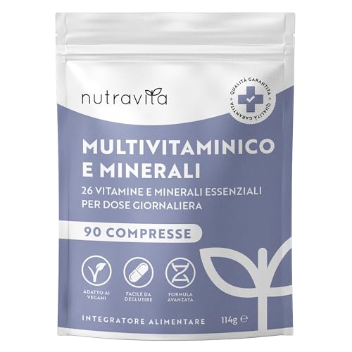 Nutravita Multivitaminico Completo Donna e Uomo – 90 Compresse Vegane (3 Mesi) – Integratori con 26 Vitamine e Minerali: A B C D3 E K, Ferro, Zinco – Alta Forza – Prodotto nel Regno Unito