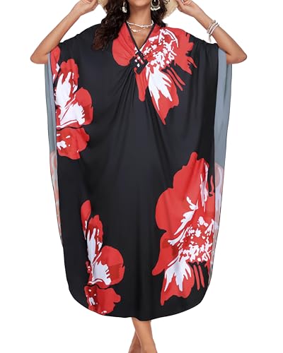 Image of Kaftan Dresses for Women V Neck Caftans Batwing Sleeve Beach Cover Ups | JILUVIN Plus Size Long Floral Print Dress, Loose Fit Maxi Casual Moomoo, Lounge House Mumu Nightgown Summer Vocation 2026