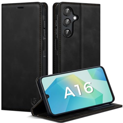 AIMOYU Handyhülle für Samsung Galaxy A16 5G Hülle Premium Lederhülle Flip Case Magnet Tascher Kartenfach Standfunktion Klapphülle Schutzhülle für Samsung A16 Schwarz