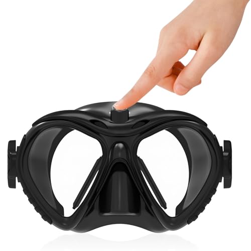 Khroom Novità mondiale: occhiali subacquei per adulti con funzione tergicristallo, occhiali da immersione, anti-appannamento, con protezione per il naso, colore nero, maschera da nuoto e occhiali da