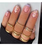 24pcs French Tip Press on Nails Short Square Fake Nails Daisy Flower Lilac Edge Glue on Nails Rem...