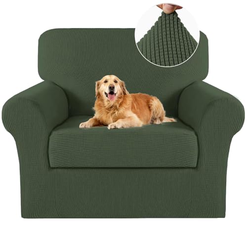 Image of Turquoize 2 Piece Chair Covers Chair Slipcovers for Living Room Armchair Sofa Covers Chair Couch Cover with Arms Washable Furniture Protector for Chairs Feature Thick Fabric (Chair, Bronze Green)