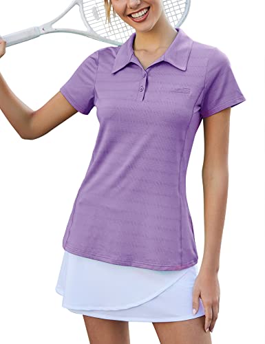 Loovoo Womens Golf Polo Shirts Short Sleeve Quick Dry Athletic T Shirt 2-Button Purple #TOP4