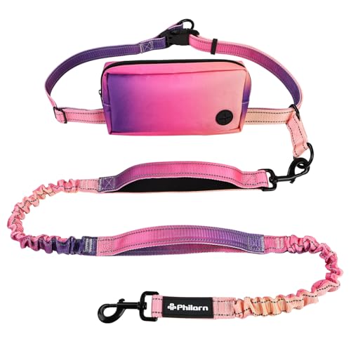 Philorn Laisse Canicross Chien, Harnais Ceinture pour Chien sans Les Mains, Longe de Jogging Élastique pour Moyens/Grands Chiens Double Poignée pour Course...