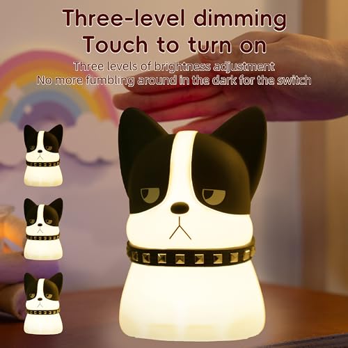 Image of Led Cute Frenchie Night Light, Dimmable Nursery Kawaii Lamps, Super Squishy Silicone USB Rechargeable Touch Control Bedside Lamp, Used for Camping Party Room Decor(Frenchie)